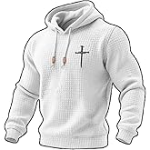 CIVIZILUX Men's Retro Casual Faith Cross Art Print Crew Neck Waffle Sweatshirt Hoodie
