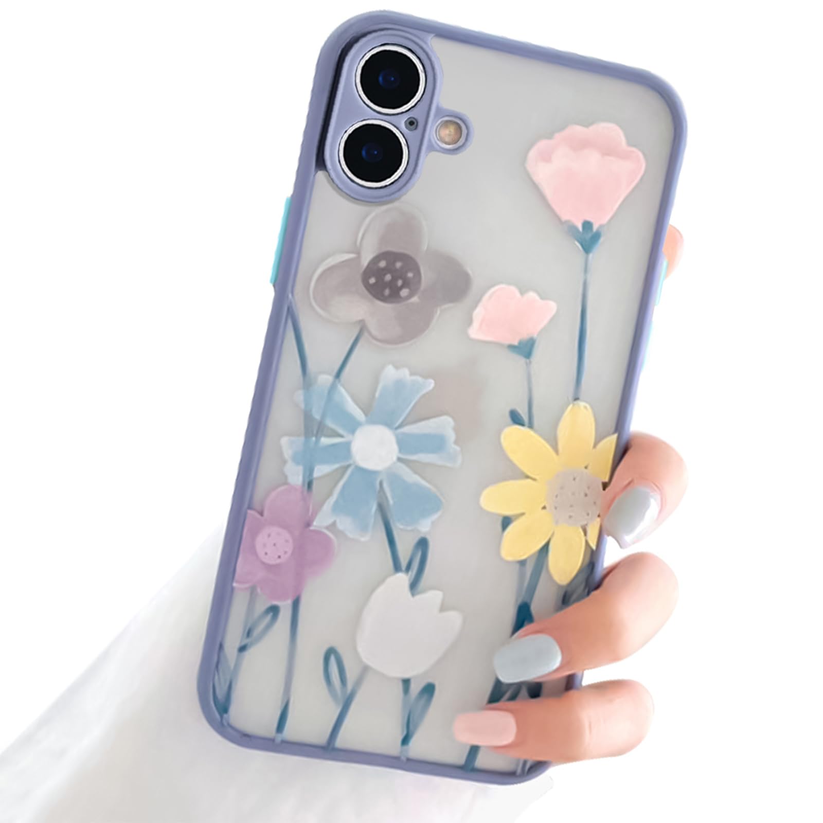 Photo 1 of Reownest for iPhone 16 Plus Case for Clear Frosted PC Back 3D Floral Girls Woman and Soft TPU Protective Silicone Slim Shockproof Case for iPhone 16 Plus-Navy Blue