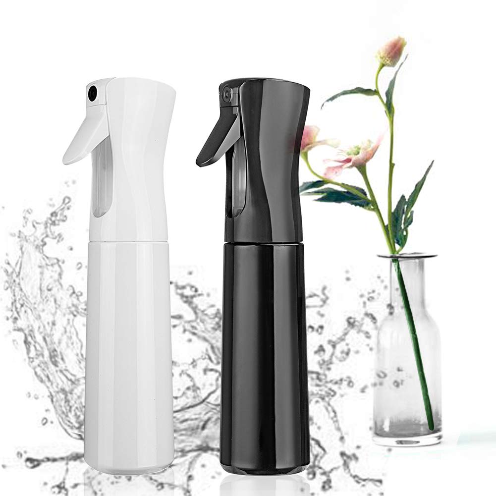 Hair Spray Bottle Empty Plastic Trigger Spray Bottle Refillable Fine Mist Sprayer Bottle 2 Pack 10oz /300ml for Hair Styling, Cleaning, Garden Continuous Water Mister (Black+White)