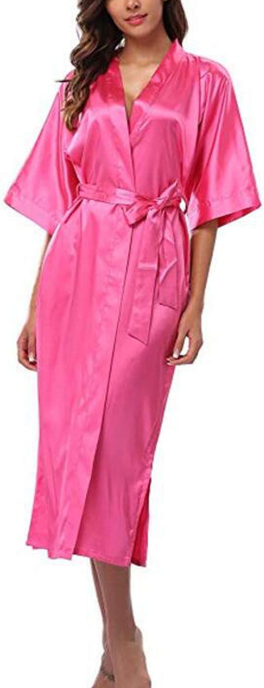 Women Silk Satin Long Wedding Bride Bridesmaid Kimono Robe Bath Robe Femme Sexy Bathrobe