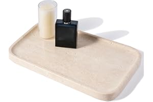KARIBIBER Travertine Vanity Tray, Stone Bathroom Tray for Countertop, 14'' Marble Decorative Dresser Trays, Large Serving Trays for Kitchen Counter, Storage for Kitchen Sink, Perfume, Jewelry Holder