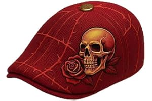 Skull & Thorn Flat Cap - Adjustable Retro Style Hat with Skull Rose & Cross Elements, Enthusiasts Gift