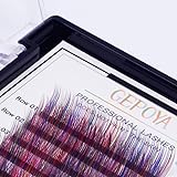 Multi-Colored Individual Eyelash Extensions Rainbow Eyelashes 0.07mm Thickness B Curl GEPOYA Platinum 3D Layer Camellia Volume Lashes - Mixed 3 Lengths Rainbow Color in 1 Root- Professional Salon