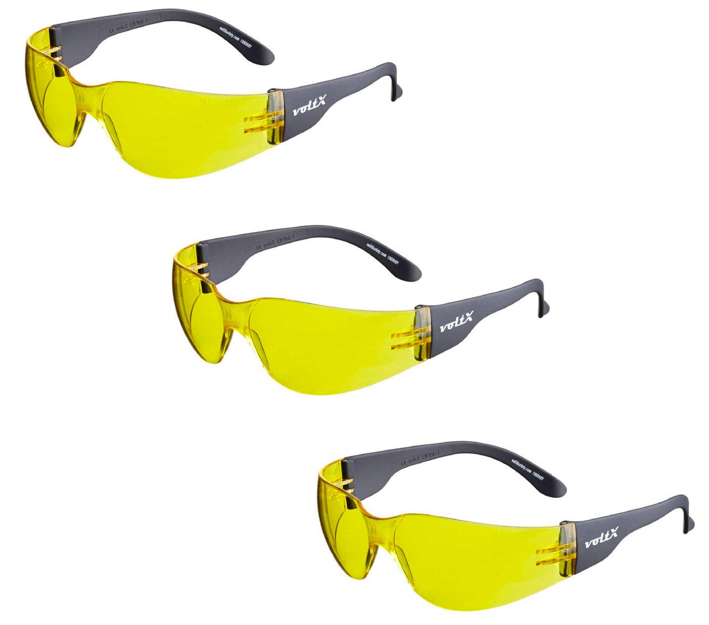 voltX 3 x GRAFTER’ Lightweight Industrial Safety Glasses, UKCA & CE EN166f Certified/Cycling Safety Glasses (Yellow Lens)