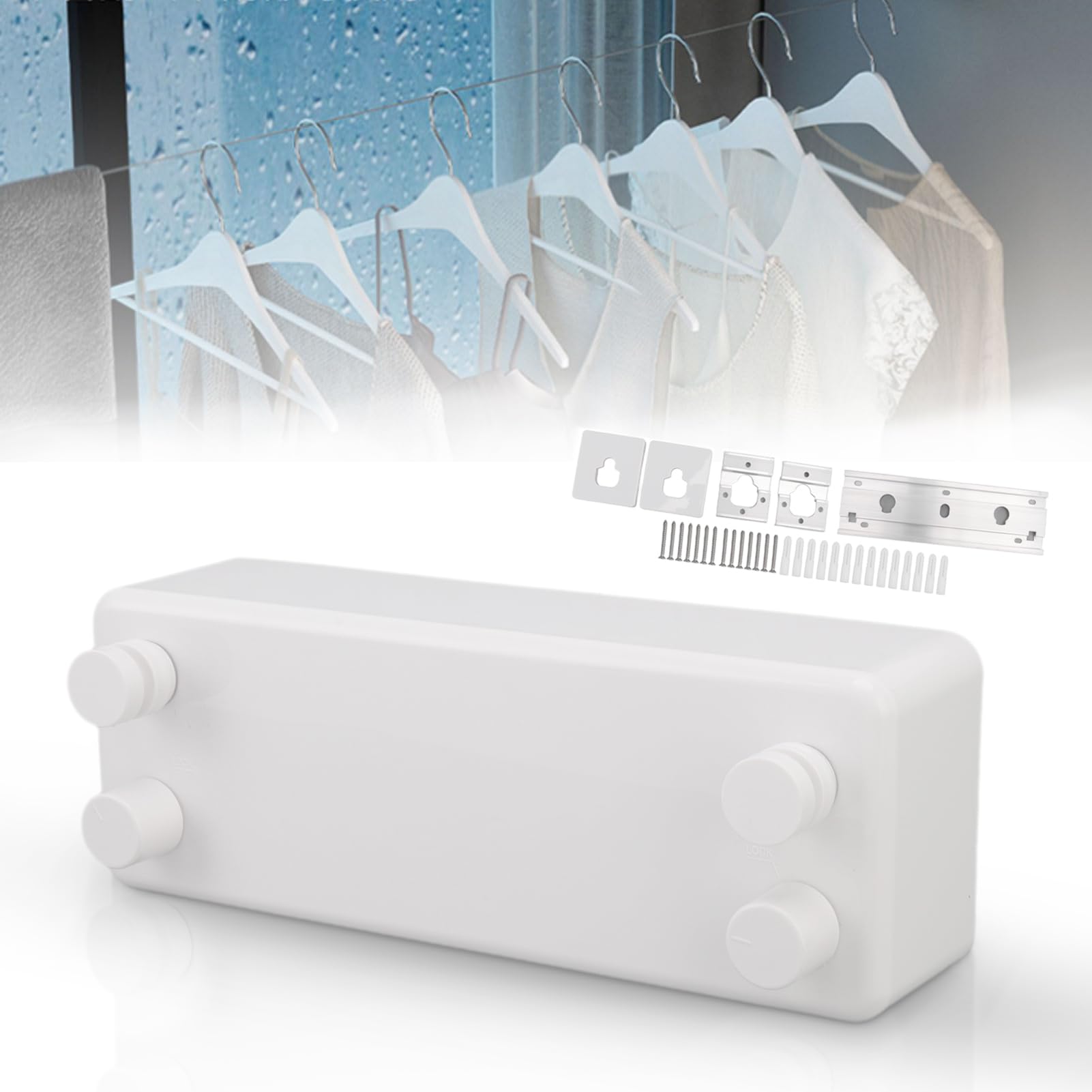 Retractable Clothesline Indoor/Outdoor, Double Clothes Lines, Clothes Line Retracting Indoor, Adjustable Stainless Steel Double Laundry Line, 13.8 Feets, for Hotels, Courtyards, Balconies,