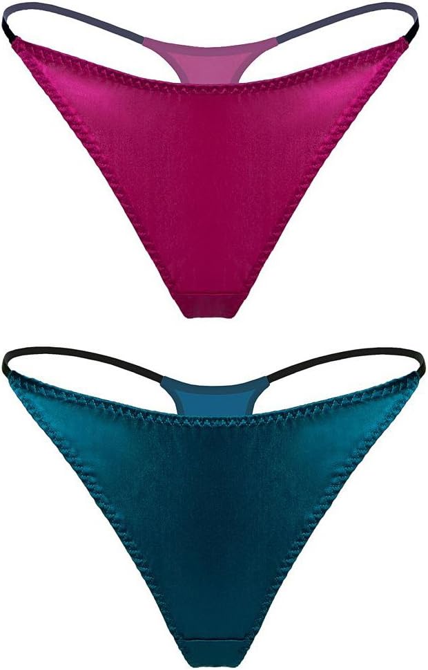 Womens Silk Satin Panties Thong Sexy G String Thongs T Back Satin Bikini Underwear S-XL