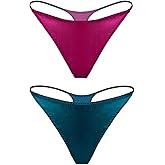 SilRiver Womens Silk Satin Panties Thong Sexy G String Thongs T Back Satin Bikini Underwear S-XL