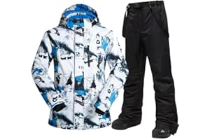 DOOK SNOW Men's Ski Jacket and Pants Set, Waterproof Windproof Snowboard Outfit with Hood for Winter Outdoor Sports