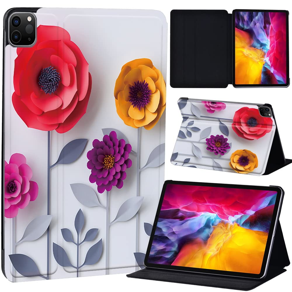 PU Leather + hard shell Ultra slim lightweight Folio Flip Tablet Stand Smart Cover Case Fit iPad Air 4 10.9" (2020) / iPad Pro 11" (2018 2020 2021) (3D art-flower)