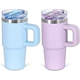 Cosictic 14 Oz Flip Straw Tumbler with Handle for Kids, Stainless Steel Double Wall Insulated Cup for Children with Flip Top Lid, 14 Oz Leak-proof Cups for Kids, Sky Blue and Purple