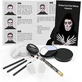 Professional Halloween Skeleton Makeup Kit, Full Face & Body Paint Set with Dual-End Brushes, Setting Powder & Easy-Grip Sponges, Ideal for SFX