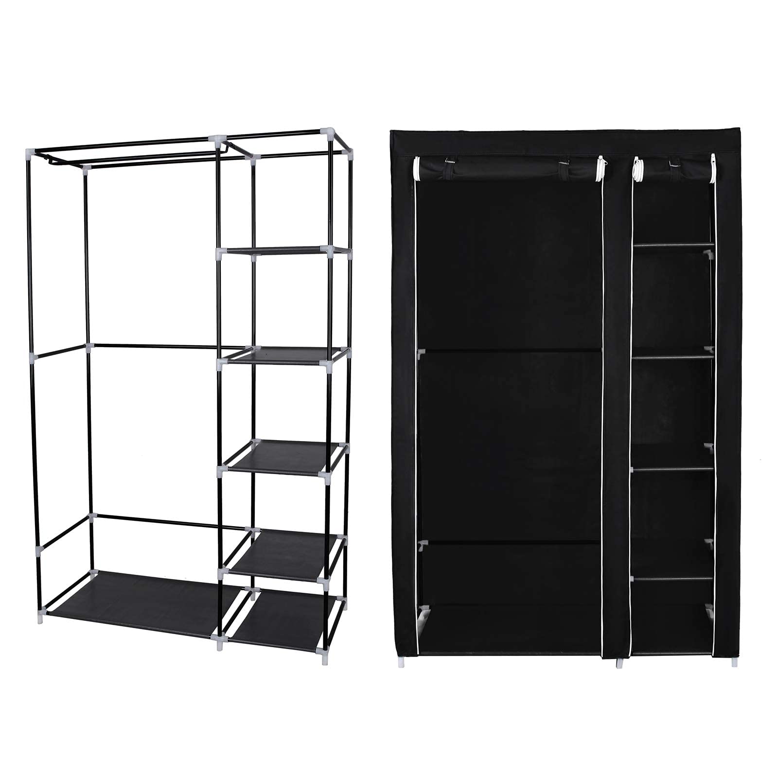 SONGMICS Stoffschrank, XL, Kleiderschrank, Faltschrank, Campingschrank mit Kleiderstange, 110 x 175 x 45 cm, schwarz, LSF007 7