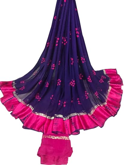 Jaipuri Rajasthani Pure Georgette Sebori Bandhej Gota Patti Work Saree With Running Contrast Blouse -P079