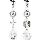 2 Pcs Religious Christian Car Rearview Mirror Charms Set - Cross & Guardian Angel Pendants with Bible Verse | Stainless Steel Spiritual Protection Auto Interior Decor | Gifts for Women Men New Drivers