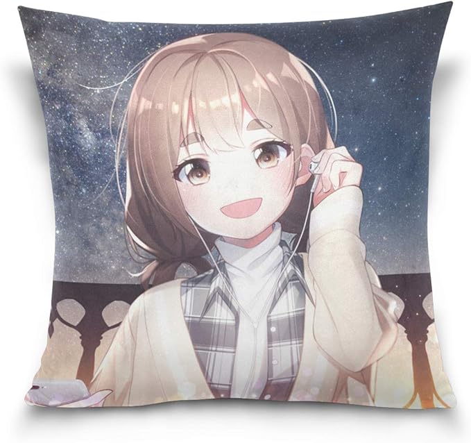 JINGZHID Anime Girl Decorative Pillow Cover 16X16 Inch Throw Pillow case Cushion