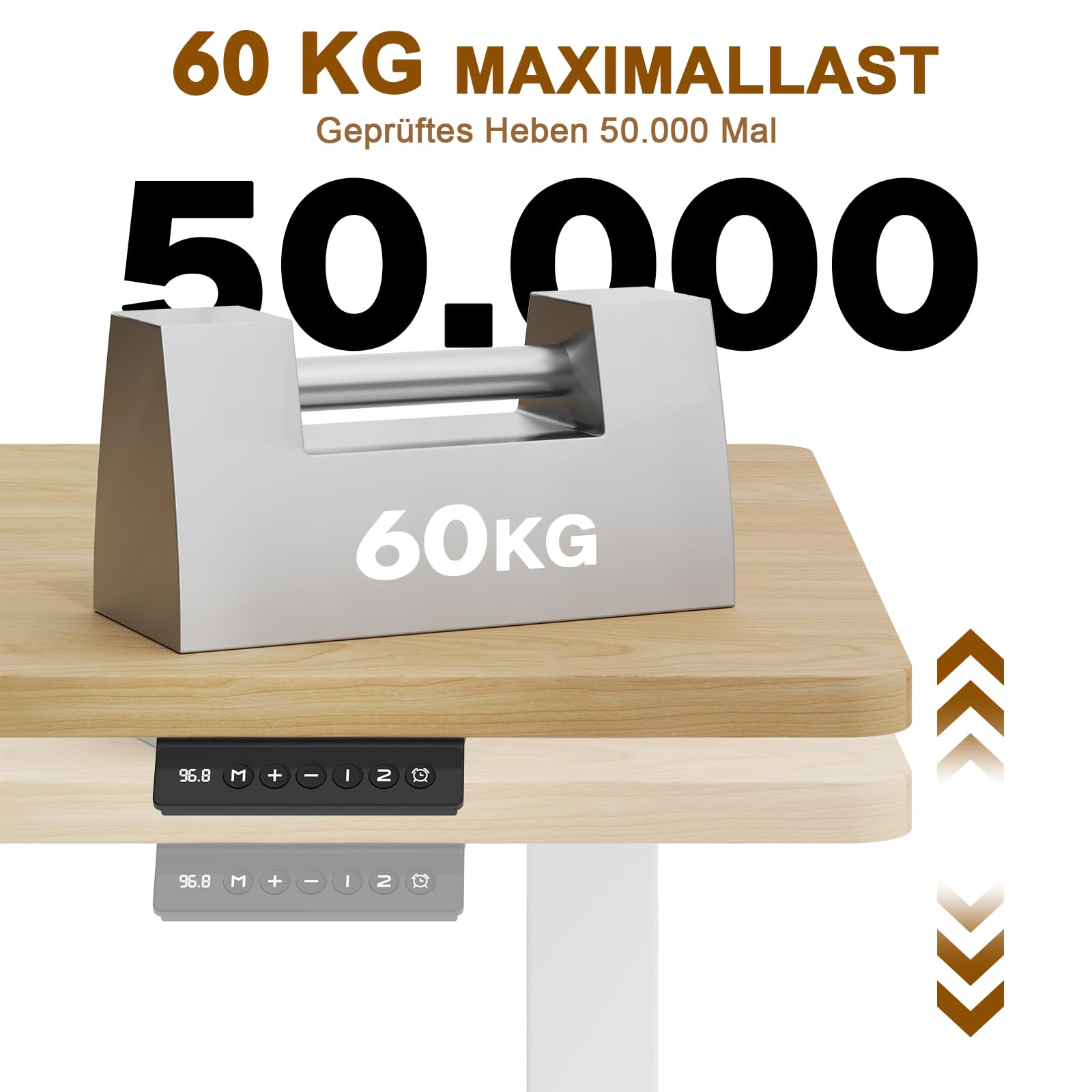 Flamaker Höhenverstellbarer Schreibtisch Ganze Tischplatte 140 x 60 cm Elektrischer Schreibtisch Höhenverstellbar für Steh-Sitz, Computertisch mit Memory-Funktion,Standing Desk,Beige 7