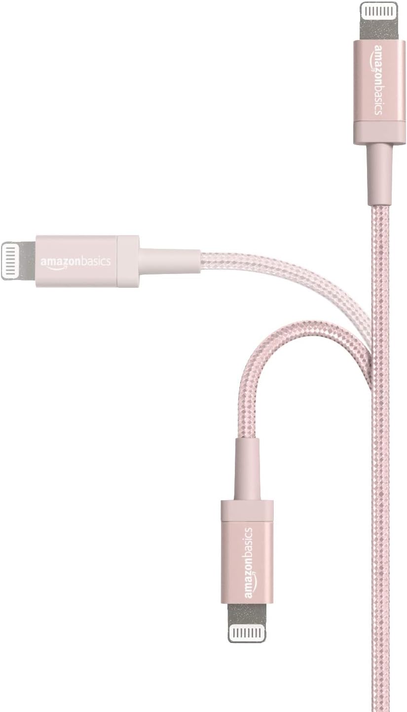Amazon Basics Nylon Braided Lightning to USB A Cable - MFi Certified iPhone Charger, Rose Gold, 0.9 m (2-Pack) - Image 3