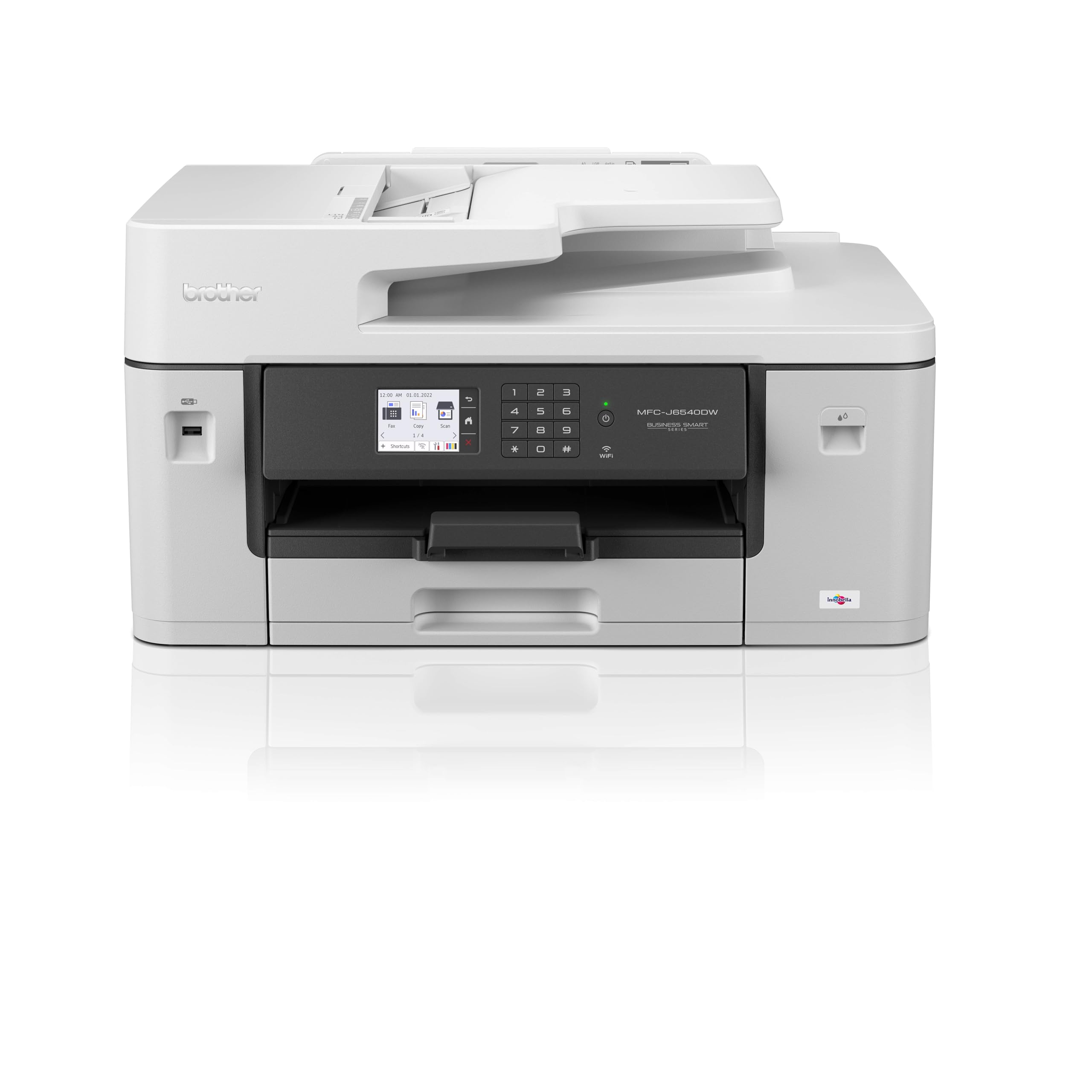 Brother MFCJ6540DWE | Multifunzione Inkjet a colori A4/A3 | Ecopro| Cassetto da 250 e ADF 50 fogli | Touchscreen 6.8 Cm | USB, LAN, WiFi | Colore Bianco | Cartucce incluse da 550 pag