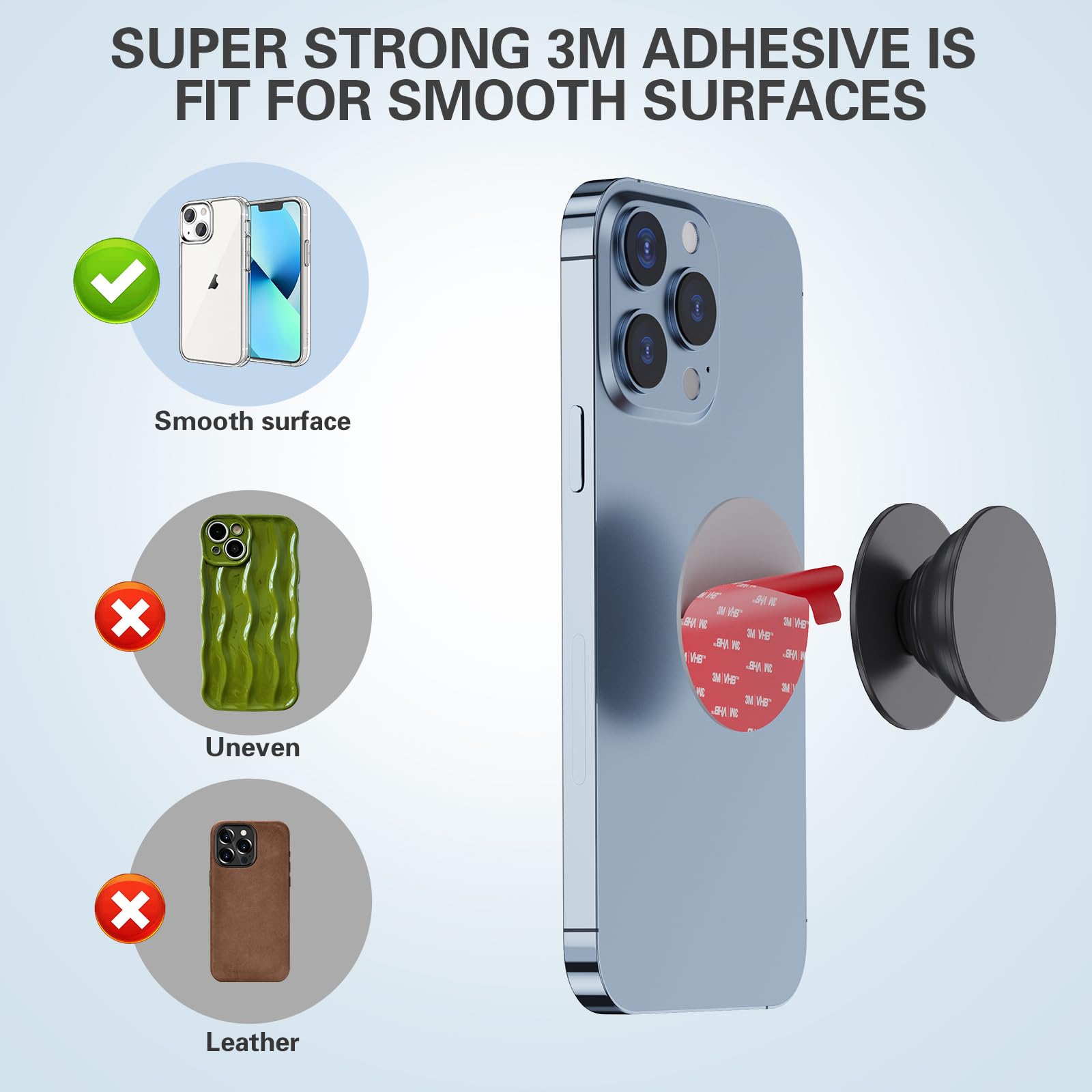 9 Pack Sticky Adhesive Replacement for Socket Mount Base, pop-tech VHB 3M Sticker Pads for Phone Collapsible Grip & Stand Back - 9pcs 35mm Double Sided Tapes & 4pcs Cleaning Prep Wipes