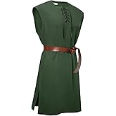 Runcati Mens Pirate Costume Tunic Renaissance Medieval Knight Warrior Sleeveless Lace Up Shirts Viking LARP Halloween Tabard
