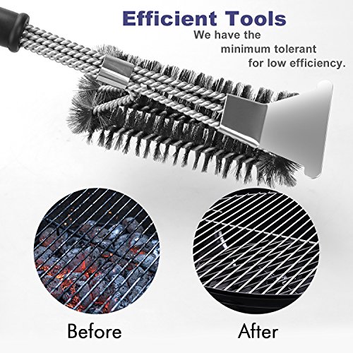 Vestaware Grill Brush with Scraper,BBQ Grill Accessories- 3-In-1 Barbecue Grill Cleaning Brush with Triple Wire Bristles Head to Cleaning Each Corner Fast,Clean Safe & Perfect for All Grills