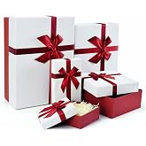 Eerbaier Gift Box for Present, Set of 5 Gift Boxes with Lids, Sturdy and Elegant Boxes for Gifts, Red Gift Boxes with Ribbon for Birthday, Anniversaries, Weddings, etc.(Red/White)
