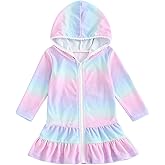 Kids Girl Swim Cover Up Hooded Zip-Up Tie Dye Terry Swimsuit Cover-ups Beach Robe Dress Bathrobe Towel Bathing Suit