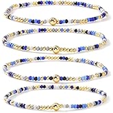Winerbalaa Fall Gold Ball Beaded Bracelet Stack for Women,Cute Bohemian Stretch Blue Seed Beads Stackable Bracelets Trendy Theme Party Festival Accessories Jewelry Gift