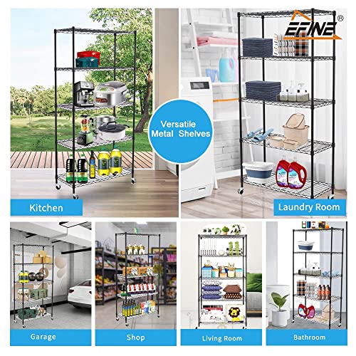 EFINE 5Shelf Shelving Units and Storage on Wheels with Shelf Liners Set of 5, NSF Certified