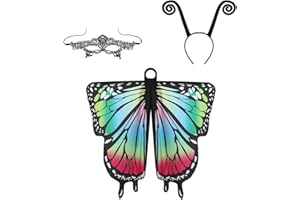 YukiniYa Cute Halloween Costume Wings For Girls Women Butterfly Fairy Shawl with Antenna Headband and Lace Mask