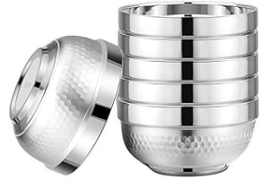 ZENFUN 6 Pack 18/8 Stainless Steel Bowls, 17 Oz Soup Bowl Double-Walled Insulated Bowls, 5 Inch Snack Cereal Bowl for Rice, F