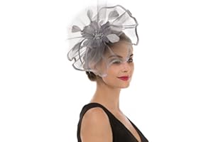 SAFERIN Fascinator for Women Hair Clip Hat Bowler Feather Flower Veil Wedding Party Hat Tea Hat