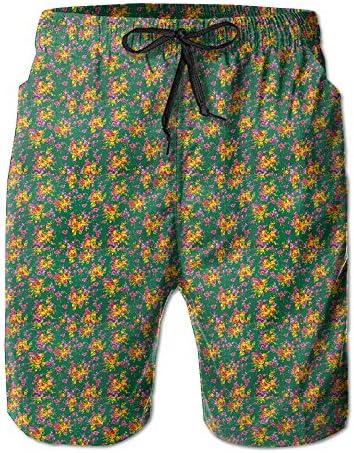 Qpkia Vintage Rose Fabric Bright Flowers Men Swimwear Volley Pants Pocket