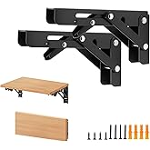 Home Expert Matte Black Folding Shelf Brackets, 6 Inch, 2 Pack | Collapsible Wall Brackets, Foldable Shelf Support, Space-Saving DIY Use, For Benches, Tables, Worktops, Garage Projects