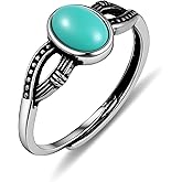 Watforsh Silver Turquoise Rings for Women Adjustable Oval Gemstone Boho Western Statement Ring for Vintage Jewelry