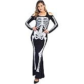 EraSpooky Women's Skeleton Costume Witch Jumpsuit Scary Halloween Adult Dress for Women - Funny Cosplay Party