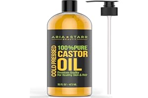 ARIA STARR BEAUTY Aria Starr Castor Oil Cold Pressed - 16 FL OZ - 100% Pure Hair Oil For Hair Growth, Face, Skin Moisturizer, Scalp, Thicker Eyebrows And Eyelashes