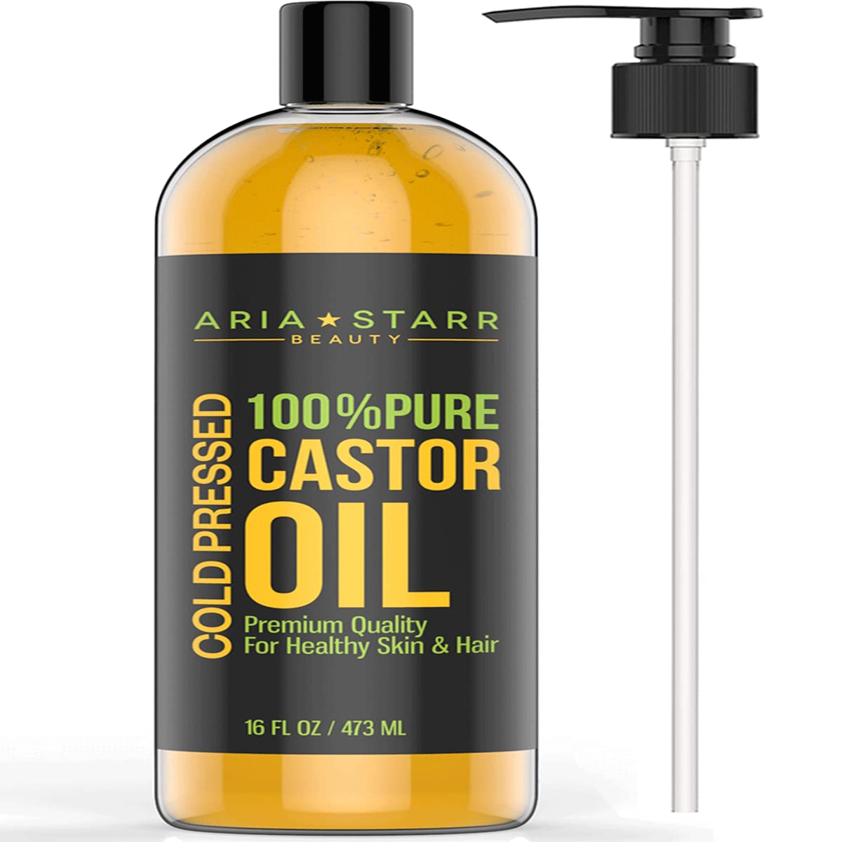 AriaStarrBeauty Castor Oil Cold Pressed - 16 Fl Oz - Best 100% Pure Hair Oil For Hair Growth, Face, Skin Moisturizer, Scalp, Thicker Eyebrows And Eyelashes