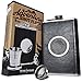 The Premium Shot Flask (8oz) - Includes a Built-in 2oz Collapsible Shot Glass and Bonus Funnel - Leak Proof - Food Grade 304 18/8 Stainless Steel and Faux Leather Wrap by Future Hydrate (Black, 8 oz)