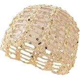 Coesik Women’s Sequin Crochet Hat Summer Beanie Handmade Bohot Skull Cap Sparkly Knit Hat for Party Travel Daily Wear