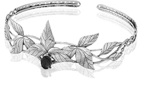 Elf Headband， Party Goddess Metal Leaf with Crystal Crown Elf Headdress for Cosplay Accessorie(6silver Black)