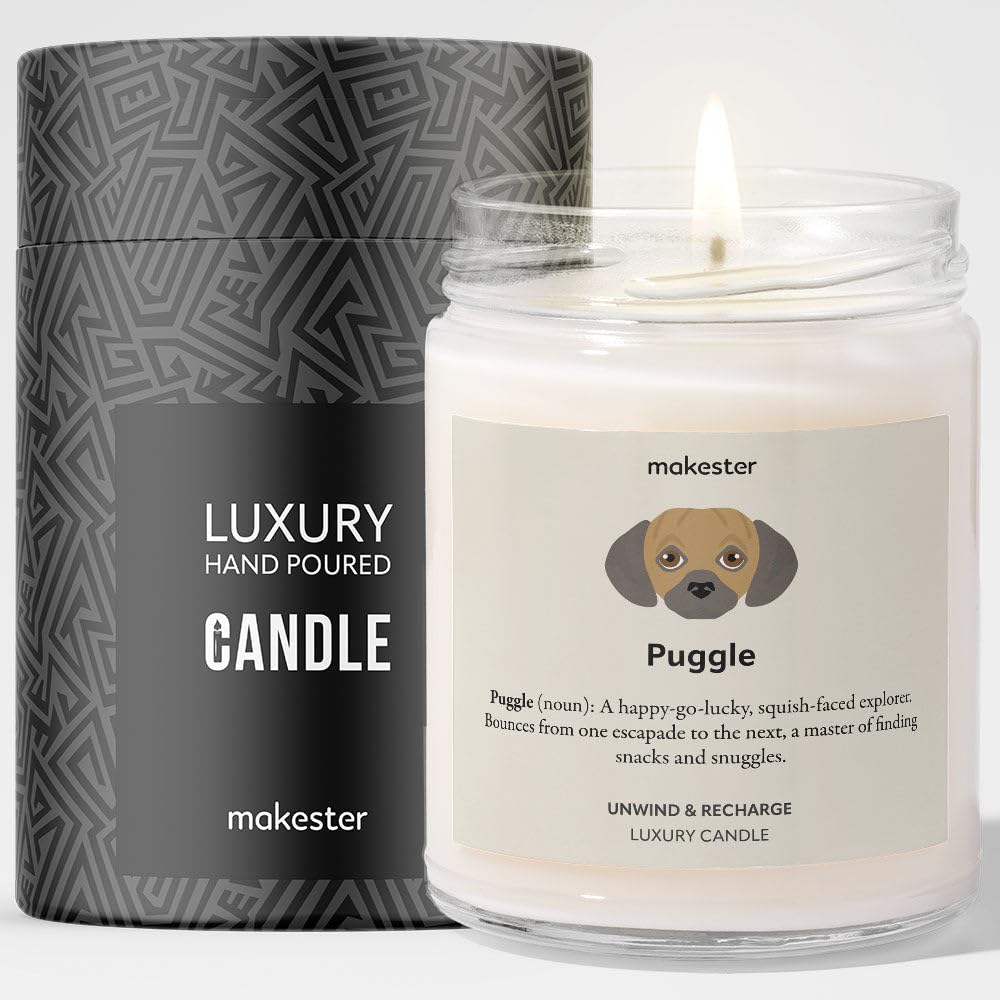 Puggle Gifts - Luxury Soy Wax Candle - Vanilla, Jasmine, Sugared Almond - Makester