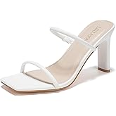 LULLASONG Women's Heels Sandals Block Chunky Mid Heels Slip On Slides 3.5 Inch Heeled Square Open Toe Sandals for Women