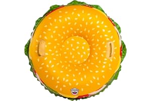 BigMouth Inc. 4 ft Inflatable Snow Tube for Kids and Adults, Heavy Duty PVC Sled for Tubing & Sledding, Easy Grip Handles, Easy Deflate and Store - Cheeseburger