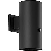 Progress Lighting 1-Light 6-Inch Black Modern Outdoor LED Small Wall Lantern Light with Photocell, Cylinder Collection, Indoo