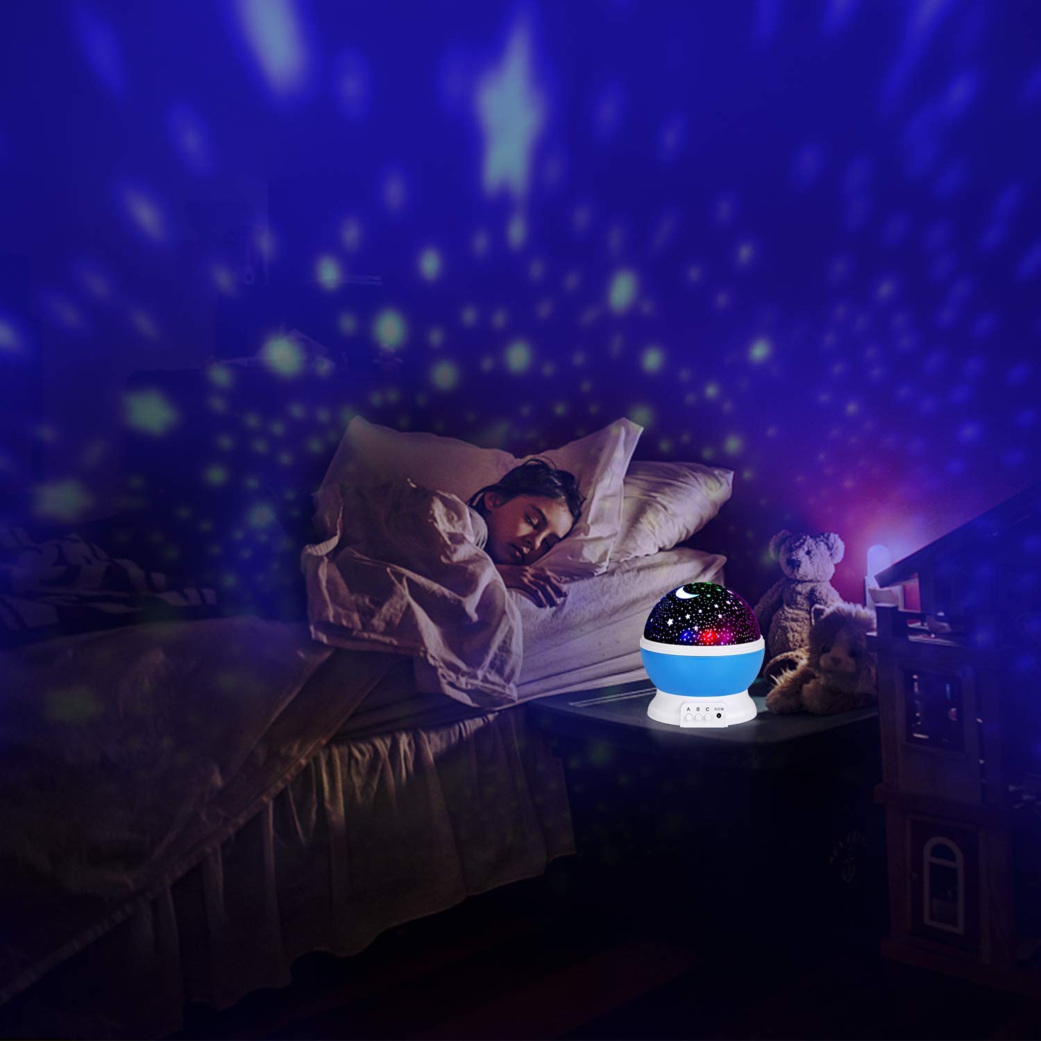 Kids Star Night Light, 360-Degree Rotating Star Projector, Desk Lamp 4 LEDs 8 Colors Changing with USB Cable, Best for Children Baby Bedroom and Party Decorations: Baby