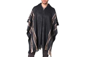 Gamboa Alpaca Wool Poncho for Mens Mexican Pancho with Hood Cowboy and Western Style Adult Ponchos