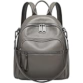 Wesccimo Genuine Leather Backpack Purse For Women Grey Real Soft Leather Travel Convertible Shoulder Bag