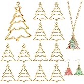 AHANDMAKER 20Pcs Christmas Tree Metal Open Back Bezel Pendants Hollow Charms UV Resin Pendant Back Blanks for Earring Bracelet Necklace Keychains Sewing Projects DIY Crafts Making Supplies