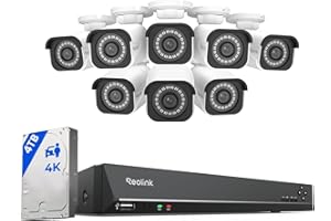REOLINK 4K Security Camera System, RLK16-800B8 8pcs H.265 PoE Wired with Person Vehicle Detection, 8MP/4K 16CH NVR with 4TB HDD for 24-7 Recording